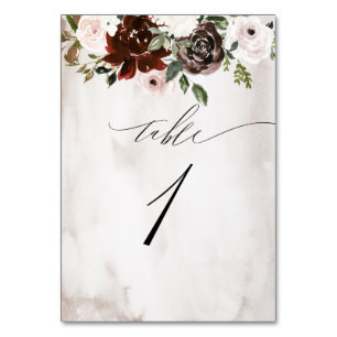 Burgundy Pink Rose Aquarell Floral Nr. 1 Hochzeit Tischnummer