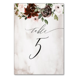 Burgundy Pink Rose Aquarell Floral Nr. 5 Hochzeit Tischnummer