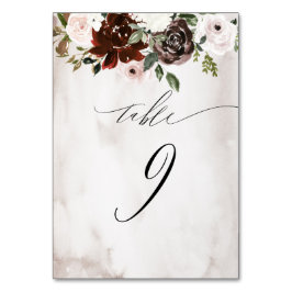 Burgundy Pink Rose Aquarell Floral Nr. 9 Hochzeit Tischnummer