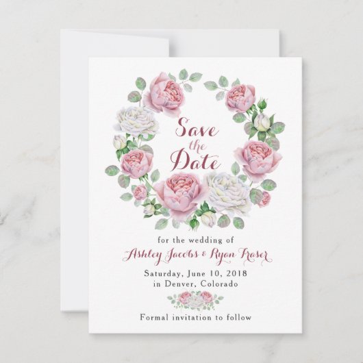 Burgundy Pink Rose Bloral Wedding Save the Date (Vorderseite)