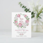 Burgundy Pink Rose Bloral Wedding Save the Date (Stehend Vorderseite)