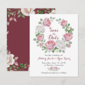 Burgundy Pink Rose Bloral Wedding Save the Date (Vorne/Hinten)
