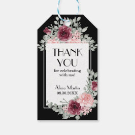 Burgundy Pink Rose Flora Black Danke Geschenkanhänger