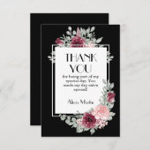 Burgundy Pink Rose Flora Black Danke Karte (Vorne/Hinten)