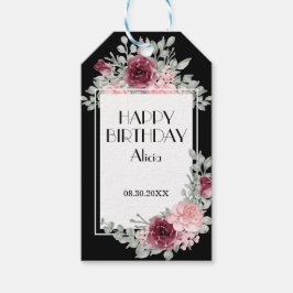 Burgundy Pink Rose Flora Black Happy Geburtstag Geschenkanhänger