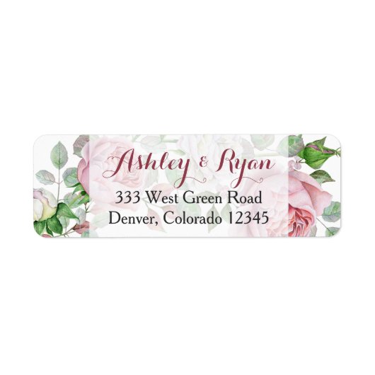 Burgundy Pink Rose Floral Wedding Address Labels (Vorne)