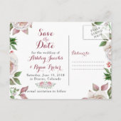 Burgundy Pink Rose Foto Wedding Save the Date Ankündigungspostkarte (Rückseite)