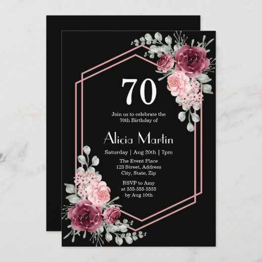 Burgundy Pink Rose Grüne Weinroute Mendrisiotto Einladung (Vorne/Hinten)