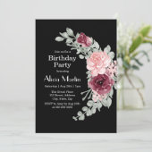 Burgundy Pink Rose Partys in Rom Einladung (Stehend Vorderseite)