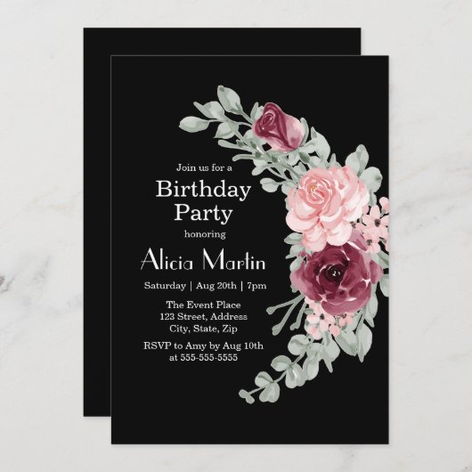 Burgundy Pink Rose Partys in Rom Einladung (Vorne/Hinten)