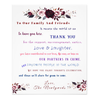 Burgundy & Pink Roses Wedding Thank You Fotodruck