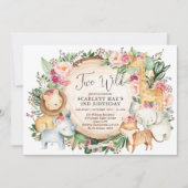 Burgundy Pink Safari Wilde Tiere 2. Geburtstag Einladung (Vorderseite)