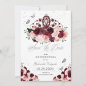Burgundy Pink Tiara Save the Date Quinceañera Einladung (Vorderseite)