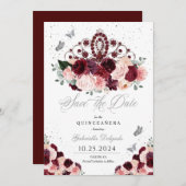 Burgundy Pink Tiara Save the Date Quinceañera Einladung (Vorne/Hinten)
