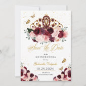 Burgundy Pink Tiara Save the Date Quinceañera Einladung (Vorderseite)