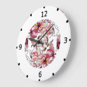 Burgundy Pink und Blue Floral Garland Wasserfarbe Große Wanduhr (Winkel)