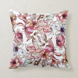 Burgundy Pink und Blue Floral Garland Wasserfarbe Kissen