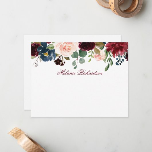 Burgundy Pink Wasserfarbe Personalisiert Mitteilungskarte (Vorderseite/Rückseite Beispiel)