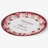 Burgundy Pink Watercolor Floral Wedding Pappteller (Schrägansicht)