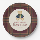 Burgundy Plaid Teddy Bear Celebration Plates Pappteller (Vorderseite)