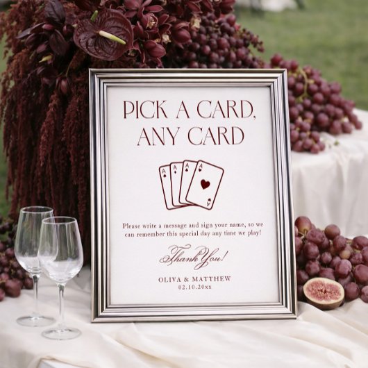 Burgundy Playing Card Guest Book Wedding  Poster