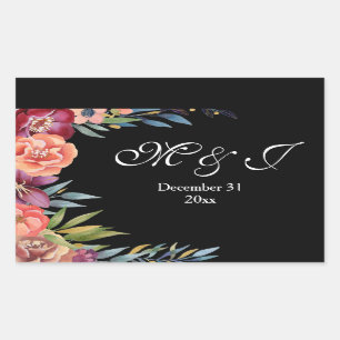 Burgundy & Plum Black Elegant Tropical Monogram Rechteckiger Aufkleber