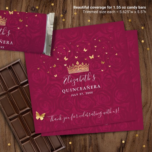 Burgundy Plum Gold DIY Candy Bar Wrapper Template Poster