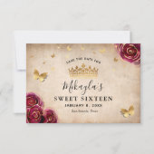Burgundy Plum Gold Rose Parchment Elegante Save The Date (Vorderseite)