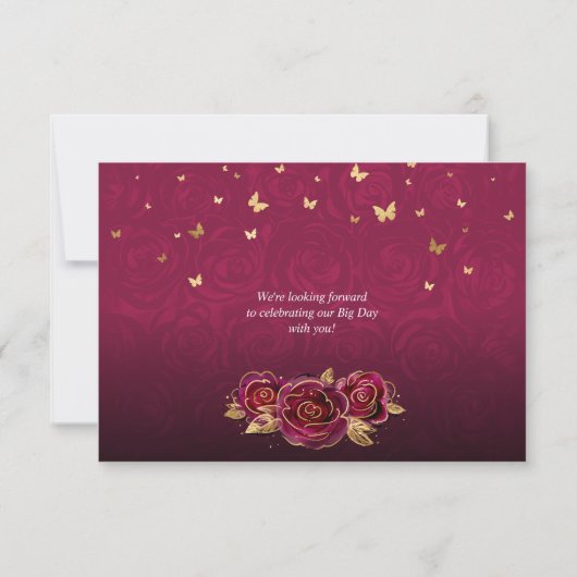 Burgundy Plum Gold Rose Parchment Elegante Save The Date (Rückseite)