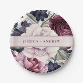 Burgundy Plum Lila Blumenwetter Hochzeit Pappteller (Vorderseite)