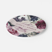 Burgundy Plum Lila Blumenwetter Hochzeit Pappteller (Schrägansicht)