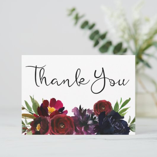 Burgundy Plum Navy Dankeskarte (Stehend Vorderseite)