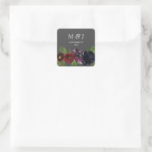 Burgundy Plum Navy Floral Monogram Grau Quadratischer Aufkleber (Tasche)