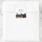 Burgundy Plum Navy Floral Monogram Quadratischer Aufkleber (Tasche)