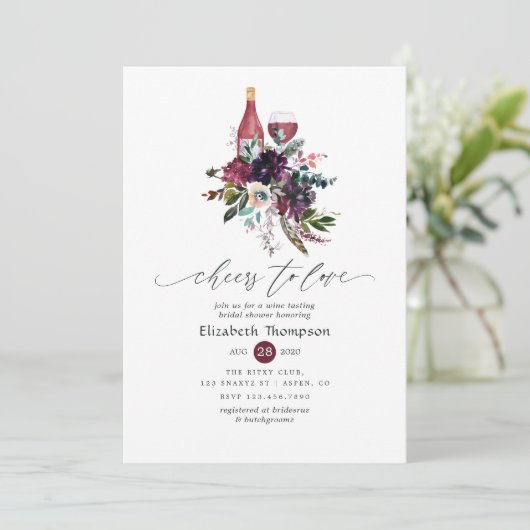 Burgundy Plum Red Wine Degustation Brautparty Einladung (Stehend Vorderseite)