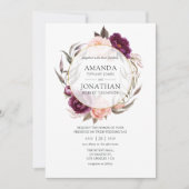 Burgundy Plum und Blush Floral Geometric Wedding Einladung (Vorderseite)