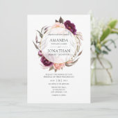 Burgundy Plum und Blush Floral Geometric Wedding Einladung (Stehend Vorderseite)
