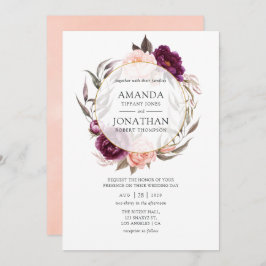 Burgundy Plum und Blush Floral Geometric Wedding Einladung