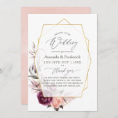 Burgundy Plum und Blush Floral Geometric Wedding Programm (Vorne/Hinten)