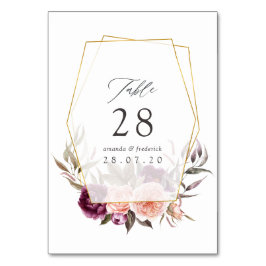 Burgundy Plum und Blush Floral Geometric Wedding Tischnummer