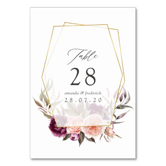 Burgundy Plum und Blush Floral Geometric Wedding Tischnummer (Vorderseite)