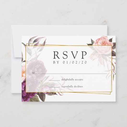 Burgundy Plum und Blush Geometric Wedding RSVP Karte (Vorderseite)