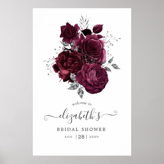 Burgundy Plum und Silver Floral Poster (Vorne)