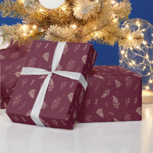 Burgundy Plum Winter Laurel Pattern Geschenkpapier