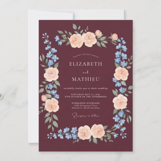 Burgundy Poetic Fall Wedding Einladung (Vorderseite)
