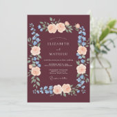 Burgundy Poetic Fall Wedding Einladung (Stehend Vorderseite)