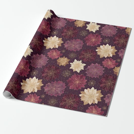 Burgundy Poinsettia Christmas Pattern (3) Geschenkpapier (Ungerollt)