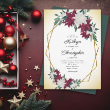 Burgundy Poinsettia Gold Frame Weihnachtsfeier