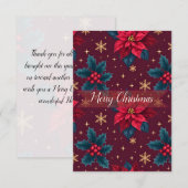 Burgundy Poinsettia & Gold Snowflake  Dankeskarte (Vorne/Hinten)