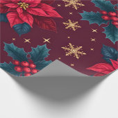 Burgundy Poinsettia & Gold Snowflake Dark Feminine Geschenkpapier (Ecke)